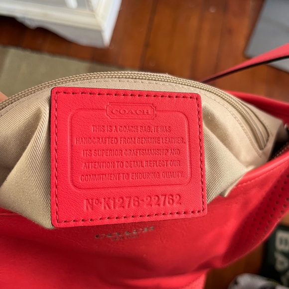 Coach Legacy Perforated Leather Duffle Crossbody Bag Red Watermelon Snow - Picture 13 of 15